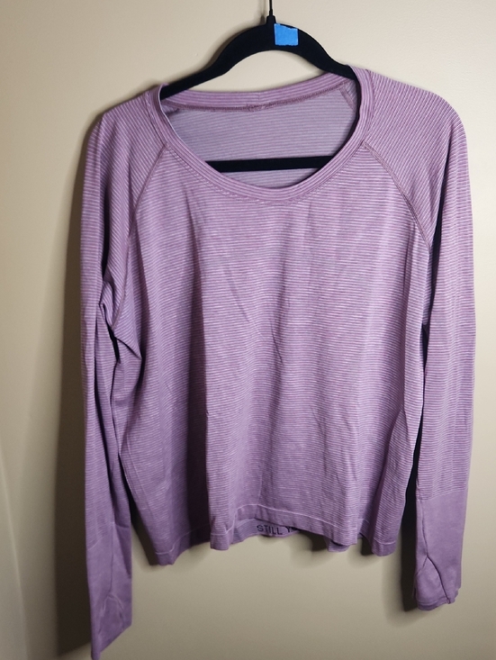 lululemon athletica Tops - Lululemon Swiftly Tech Long Sleeve Crew in Plum/Grey Stripe. Size 18